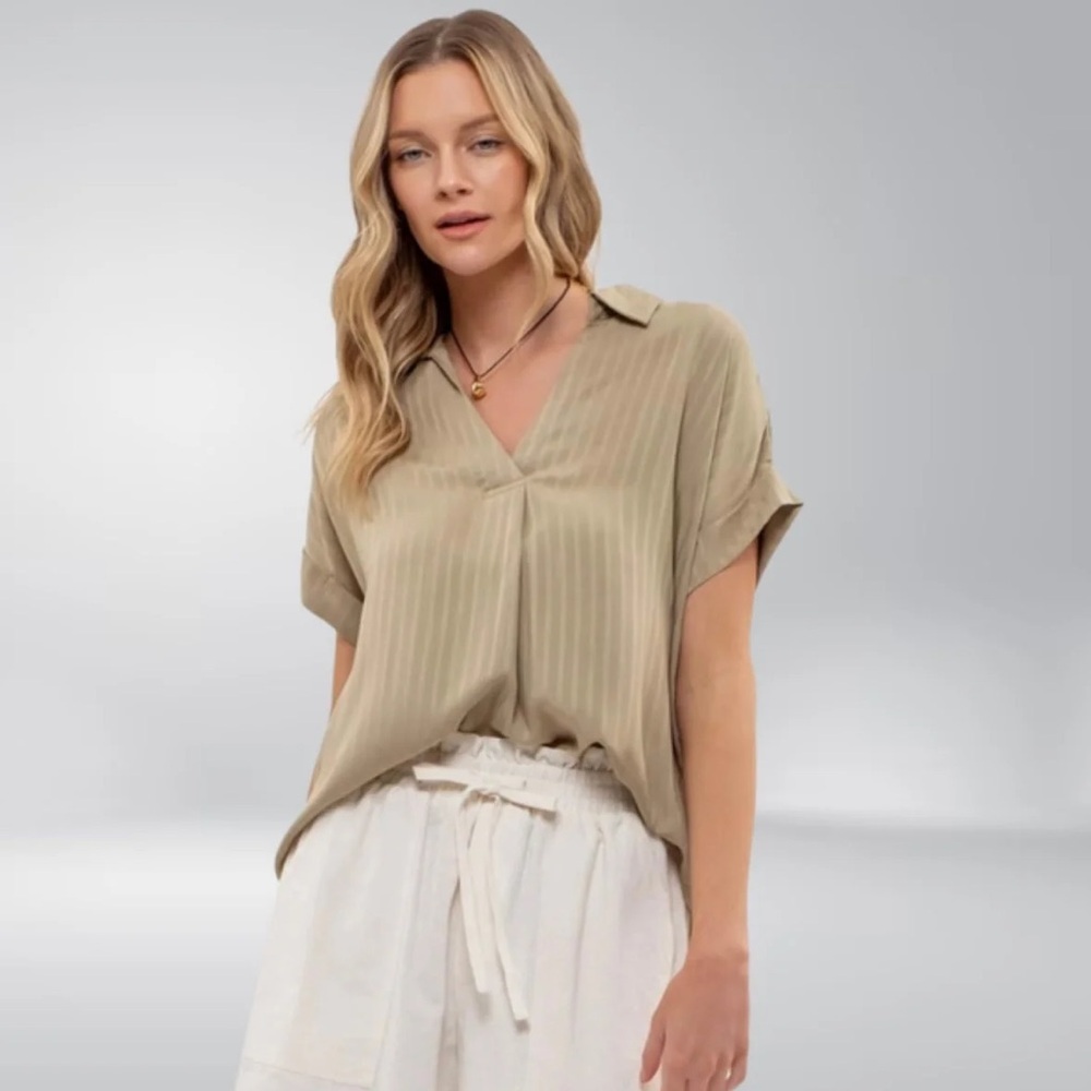 Blu Pepper Olive V-Neck Collared Shirt